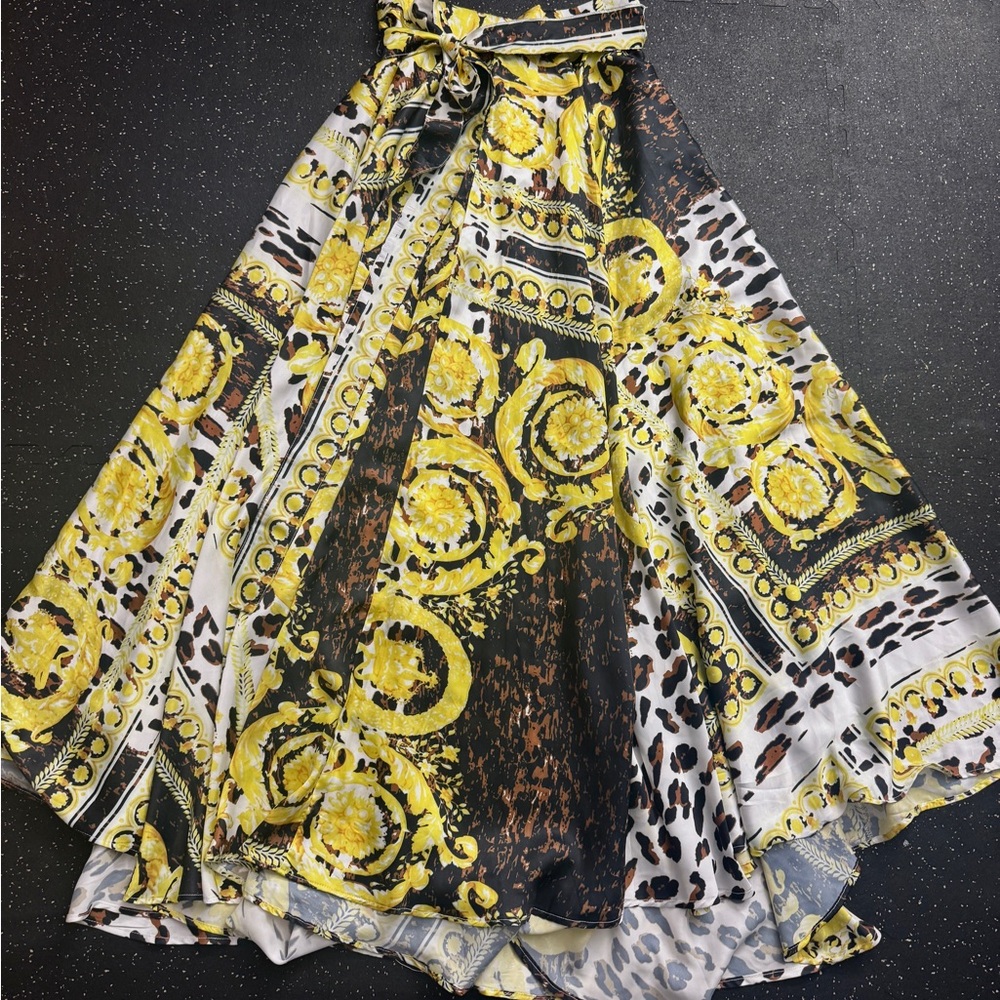 Ina Yellow and Brown Patterned A-Line Skirt